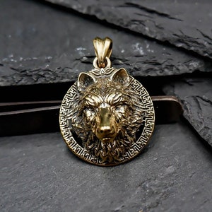 Wolf Pendants, Animal Head Pendants, Wolf Head Men Pendants, Wolf Jewelry Brass Gift for him