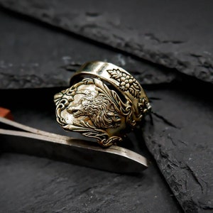 Howling Wolf Ring, Wolf Ring, Wolf on Crescent Moon Ring, Animal Head Ring, Wolf Head Men Ring, Wolf Jewelry Brass Jewelry Gift for him