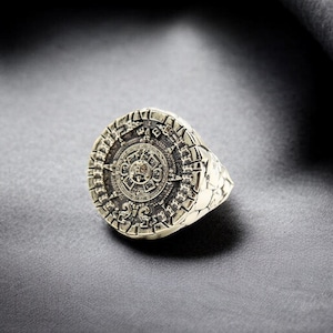 Aztec Mayan Calendar Ring, Mexican Ring, Boho Unisex Ring, Mayan Ring Gift For Men&#39;s Brass Jewelry
