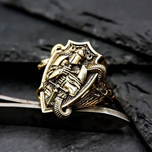Crusader Knight Ring, Templar Cross Ring, Knight Templar Ring Christian Catholic Mens Brass Jewelry Gift For Men&#39;s