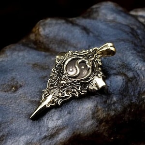 Yin and Yang Dragon Pendant, Amulet Boho Protection Brass Jewelry Valentines day gifts for him