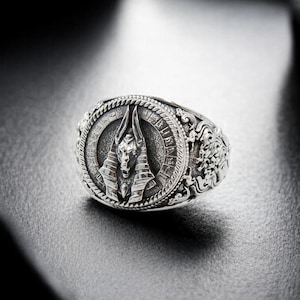925 Sterling Silver Anubis Signet Mens Ring, Anubis Ring Ancient Egyptian God Jewelry Gift For Men&#39;s