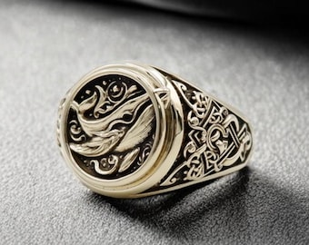 Celtic Whale Brass Ring: Norse Viking Jewelry