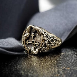 Sigil of Lilith with Snake Ring, Sigil of Lilith Ring, Lesser Key of Solomon Seal Magic Ring, Gothic Brass Jewelry Gift For Her