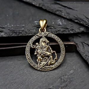 St George  Pendants, Saint George  Pendants, Sovereign Medieval Pendants Christian Brass Jewelry Gift for him