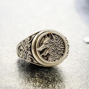Celtic Wolf Ring, Wolf Head Ring Norse Nordic Celtic Viking Brass Jewelry