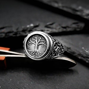 Tree of Life Ring, Yggdrasil Ring, Viking Ring, Scandinavian Mens Jewelry 925 Sterling Silver Gift For Men&#39;s