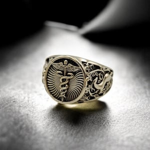 Caduceus Medical Symbol Ring, Pharmacy Ring, Medical Ring, Pharmacy Symbol Ring Gift For Doctor, Nurse Gift Brass Jewelry