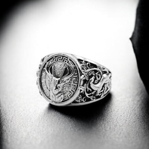 925 Sterling Silver Deer Head Ring, Celtic Wild Deer Ring, Deer Men&#39;s Women Animal Viking Jewelry Gift for him
