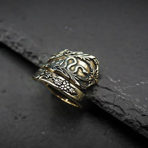 Snake Ring, Adjustable Snake Ring, Snake Spoon Ring, Animal Brass Jewelry Gift for him