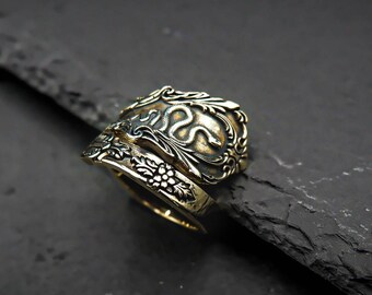 Adjustable Brass Snake Ring, Animal Jewelry Gift
