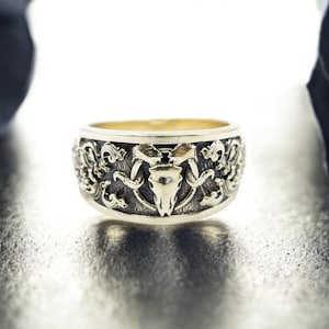 Ram Skull Ring, Skull of Ram Ring, Ram Skull Gothic Ring, Gothic Baphomet Ring, Baphomet Satanic Ring Protection Brass Jewelry
