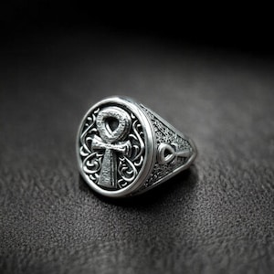 925 Sterling Silver Egyptian Cross Ankh Ring, Key of Life Ring, Egyptian Jewelry, Ankh Jewelry Gift For Men&#39;s