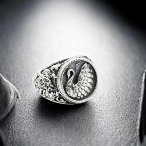 925 Sterling Silver Swan Men&#39;s Ring Animal Signet Women Accessory Jewelry Wedding Gift Ring For Him
