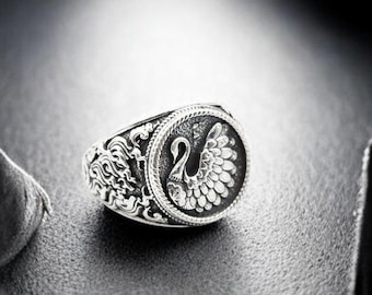 Sterling Silver Swan Signet Ring, Animal Jewelry Accessory