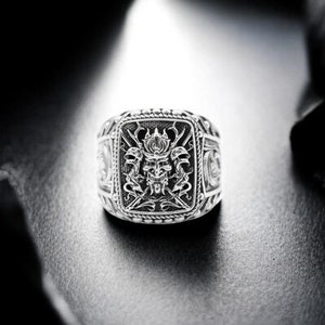 925 Sterling Silver Japanese Samurai Warrior Ring, Oni Japanese Ring, Samurai Ring, Fantasy Ring Gothic Style Jewelry