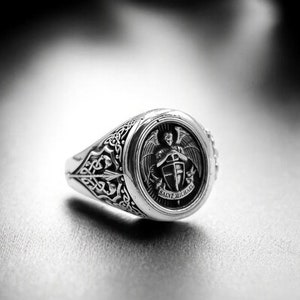 925 Sterling Silver Archangel Michael Ring for Women, Archangel Saint Michael Wings Ring, Saint Michael Ring, St. Gabriel Christian Jewelry
