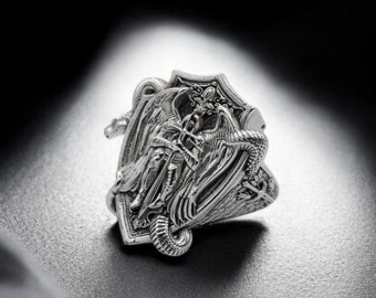 925 Sterling Silver Saint Michael Archangel Shield Ring: Christian Jewelry
