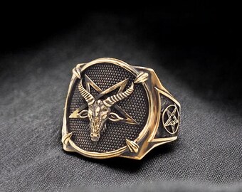 ゴシック バフォメット 真鍮リング、サタンの印章五芒星 - Etsy 日本