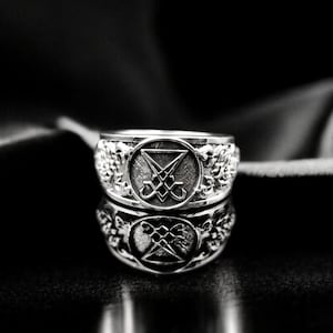 925 Sterling Silver Sigil of Lucifer Ring, Seal of Satan Ring, Amulet Ring Protection Jewelry Gift for him