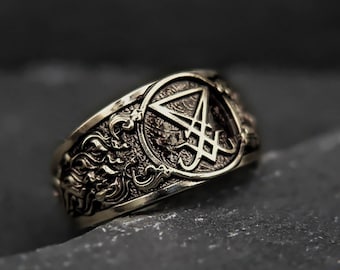 Sigil of Lucifer Brass Ring, Satan Amulet Protection Jewelry