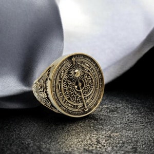 Astronomical Clock Ring, Calendar Ring, Astronomical Ring Birthday Month Zodiac Gift For Men&#39;s Brass Jewelry