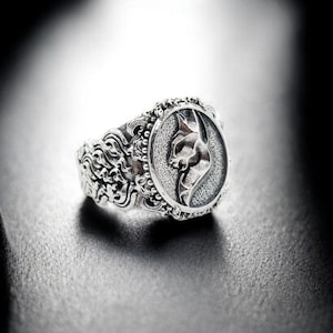 925 Sterling Silver Halloween Cat Ring For Men Women Gothic Animal Lovers Gift Jewelry