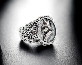 Anello in argento sterling 925 con gatto di Halloween per uomo e donna, regalo per amanti degli animali gotici