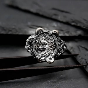 Bague paon en argent sterling 925 avec serpent, bague phénix, bijoux amulette oiseau amoureux des animaux