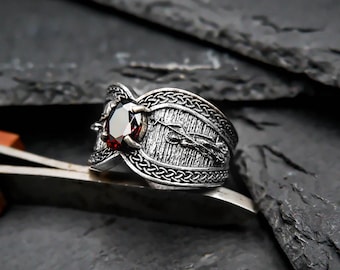 Anello in argento sterling con Arcangelo San Michele, pietra zirconia cubica rossa