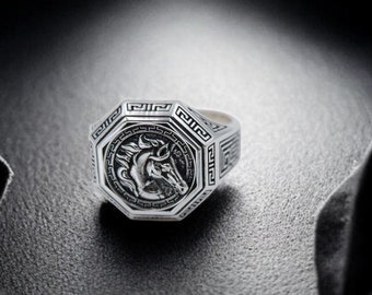 Anillo de sello con cabeza de caballo en plata de ley 925 - Joyería de animales