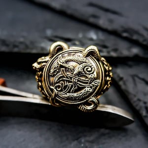 Viking Celtic Wolf Ring, Wolf Ring, Celtic Ring Scandinavian Norse Nordic Brass Jewelry Gift for him