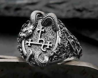 925 Sterling Silver Sigil of Lilith Ring, Snake Gothic Jewelry