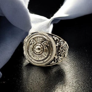 Viking Shield Ring, Norse Mythology Shield Ring with Viking Dragon, Norse Ring, Viking Ring Nordic Biker Norse Scandinavian Brass Jewelry