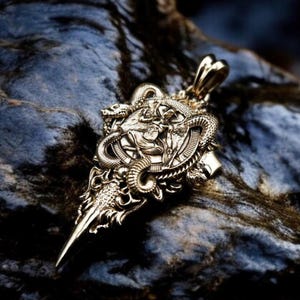 Satanic Ram Skull Pendant, Pentacle Baphomet Satanic Satan Pendant, Gothic Goat Baphomet Pendant, Devil Pendant Brass Jewelry