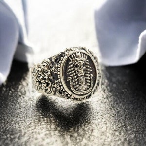 Egyptian Pharaoh Skull Ring, Egyptian King Ring, Mummy Ring, Skull Ancient Egpyt Brass Jewelry Gift for Him