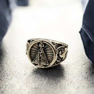 Our Lady of Fatima Ring, Miraculous Virgin Mary Ring, Our Lady of Guadalupe Ring Christian Jewelry Gift For Men&#39;s Women Brass Jewelry