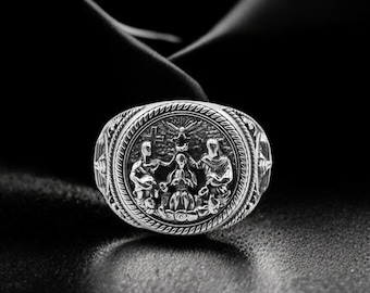 Anillo de la Sagrada Familia en plata de ley 925: joyería cristiana de la Virgen María Milagrosa