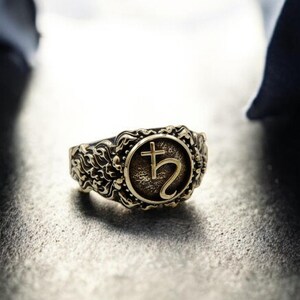 Saturn Symbol Ring Zodiac Symbol of Planet Brass Jewelry Gift for him