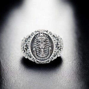 925 Sterling Silver Egyptian Pharaoh Skull Ring, Egyptian King Ring, Mummy Ring, Skull Ancient Egpyt Jewelry Gift for Him