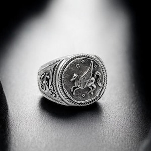 925 Sterling Silver Pegasus Flying Horse Ancient Coin Ring, Winged Horse Ring, Horse  Ring, Animal Winged Horse Jewelry