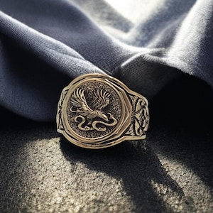 Eagle with Snake Ring, Eagle and Snake Ring, Eagle Ring, Snake Ring Brass Jewelry Gift for him