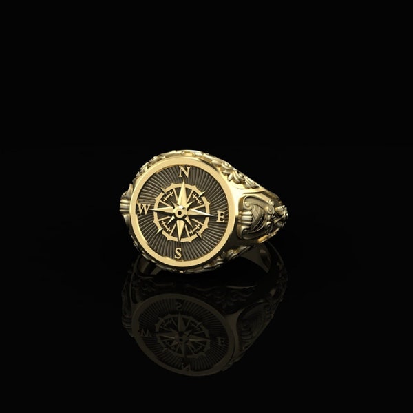 Compass Ring, Compass Men Signet Ring, Traveler Ring, Compass Men Jewelry Ring For Men and Women Brass Jewelry