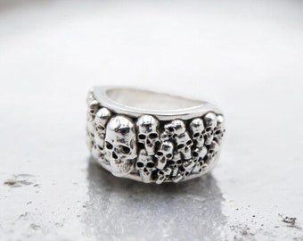 thumbnail image 2 of 925 Sterling Silver Skull Ring – Men's Biker Gothic Jewelry – Handmade In Thailand 2 of 5