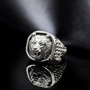 925 Sterling Silver Bear Ring, Bear Head Signet Ring, Bear Men&#39;s Ring, Bear Men Jewelry Wedding Gift Ring For Mens Jewelry