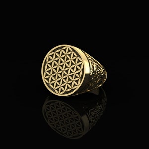 Flower of Life Ring, Seed of Life Ring, Sacred Geometry Ring Amulet Ring Protection Brass Jewelry Gift for him