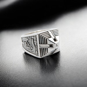 925 Sterling Silver Egyptian Pyramid Ring, Cross Ankh Ring, Eye of Horus Ring, Key of Life Ring, Egyptian Jewelry Gift For Men&#39;s