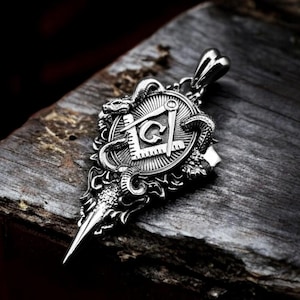 925 Sterling Silver Masonic Pendant with Snake, Mason Pendant, Freemason Pendant, Free Mason Jewelry
