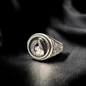 Celtic Viking Ship Ring, Ship Moon Ring, Dragon Ship Ring, Drakkar Ring with Old Viking, Viking Ring, Scandinavian Norse Brass Jewelry