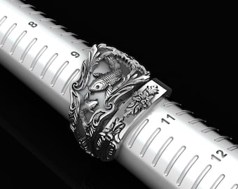 Verstelbare Koi Fish Spoon Ring, Fish Ring, Sierlijke Ring, Verstelbare Ring Dierlijke Sieraden 925 Sterling Zilveren Cadeau voor mannen vrouwen